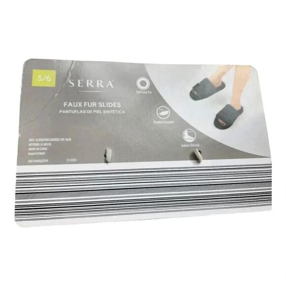 Serra green faux fur slipper slides new size 5/6 - Picture 2 of 5